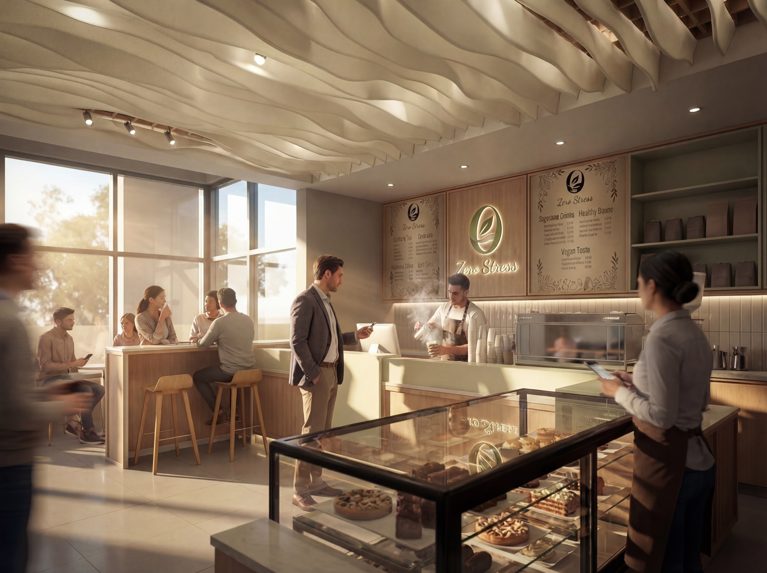 Zero Stress Healthy Cafe iç mekan tasarımı