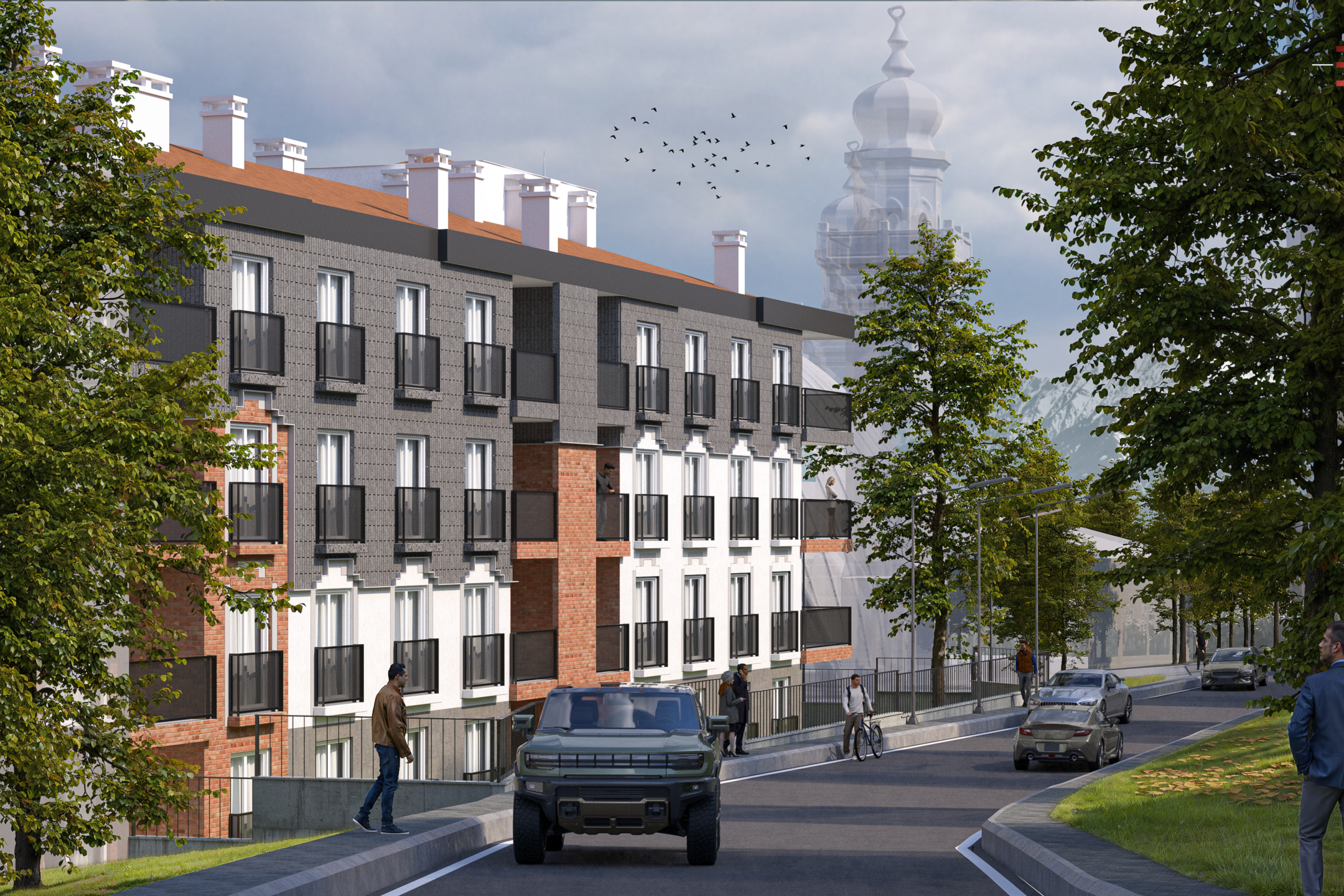 Ural Residence Trabzon konut projesi sokak cephesinden dış g&ouml;r&uuml;n&uuml;m render - E&Ouml;&Ccedil; Mimarlık