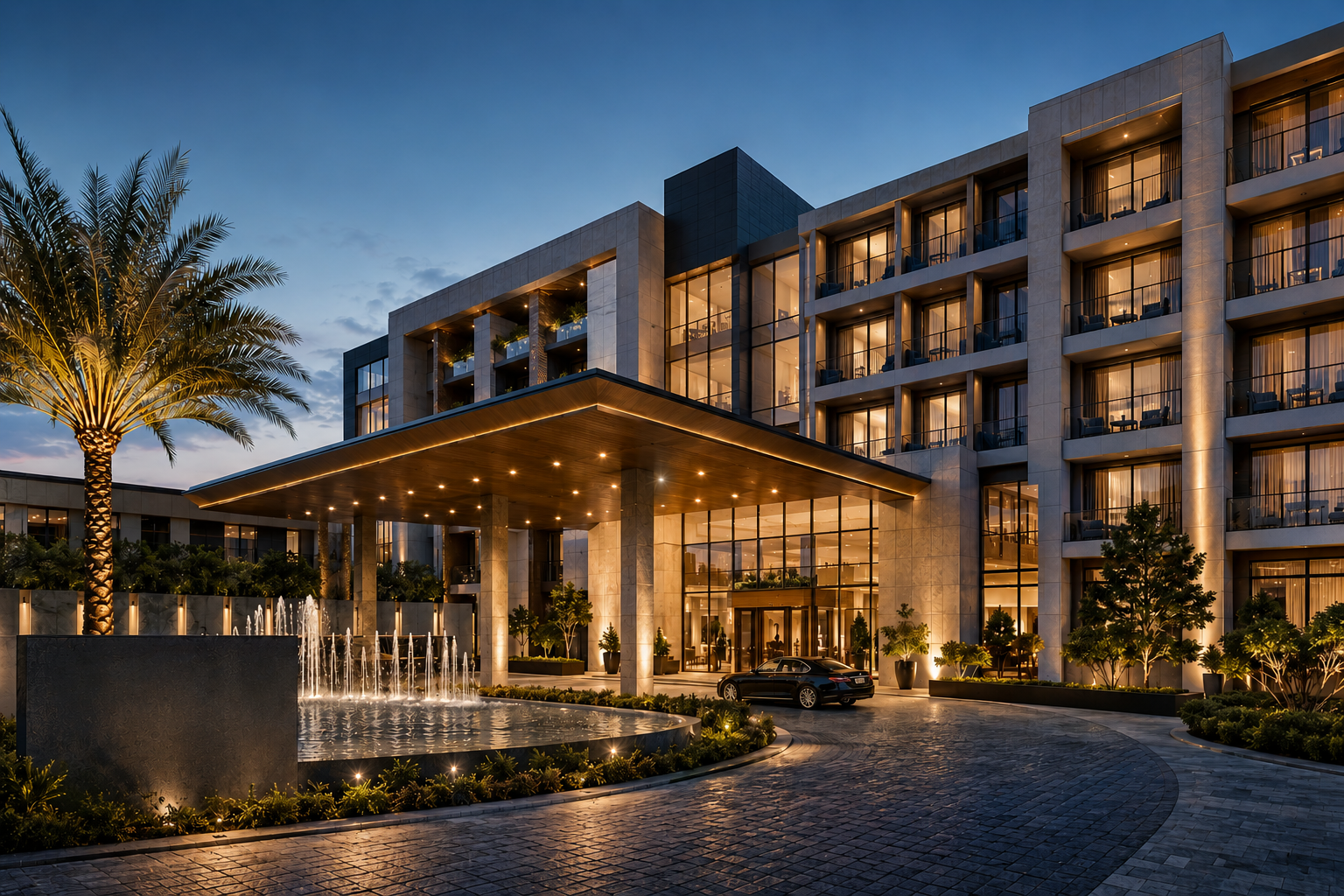 Marka otel açma maliyeti - lüks otel girişi ve cephe tasarımı - EÖÇ Mimarlık