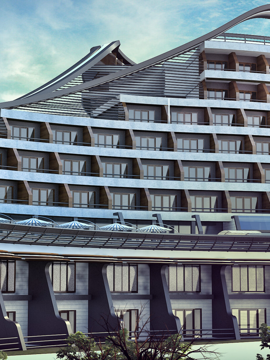 Marina Hotel Akyazı teras ve cephe detayı - Trabzon otel projesi, E&Ouml;&Ccedil; Mimarlık