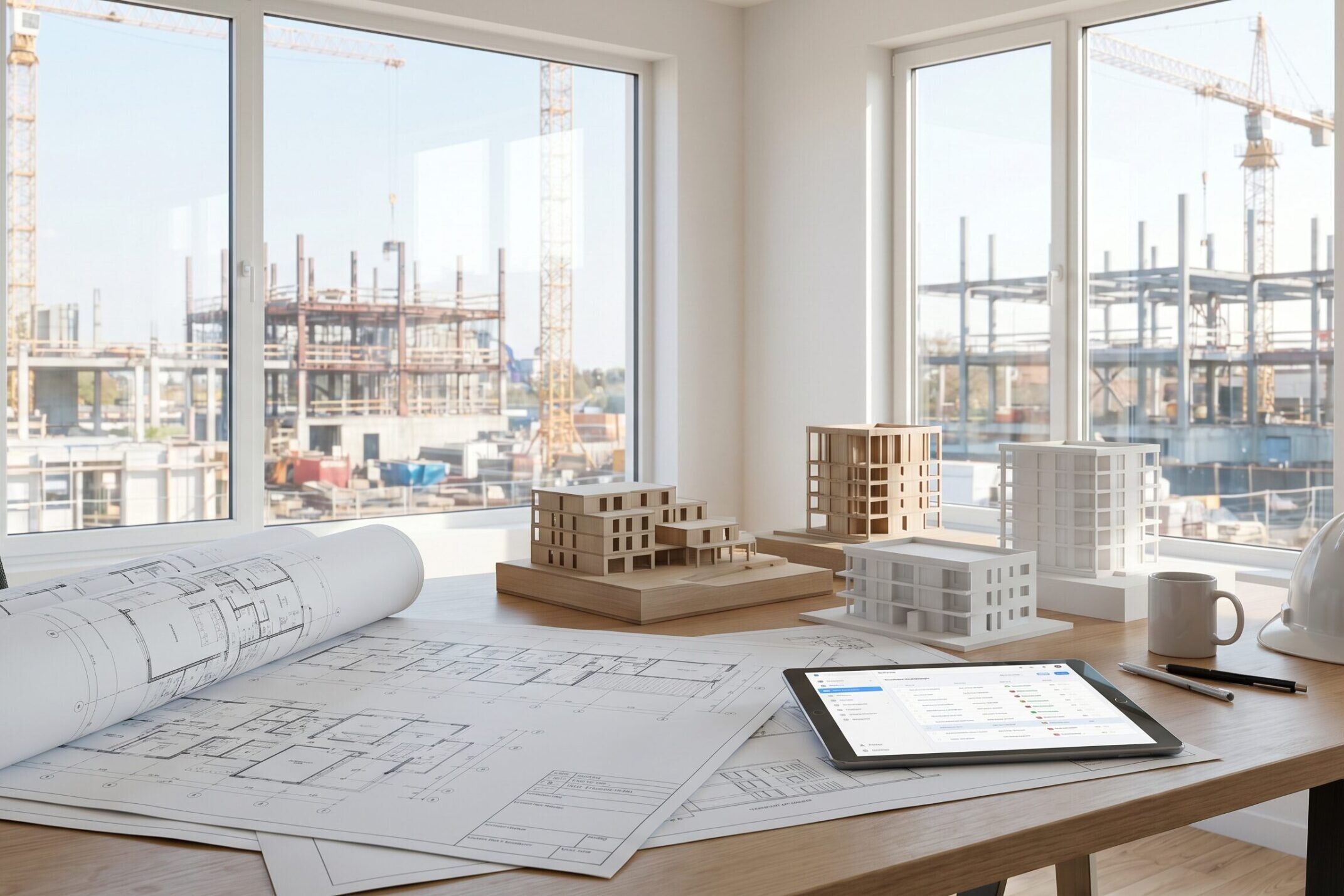 Mimari proje yönetimi ofisinde plan ve 3 boyutlu model çalışması