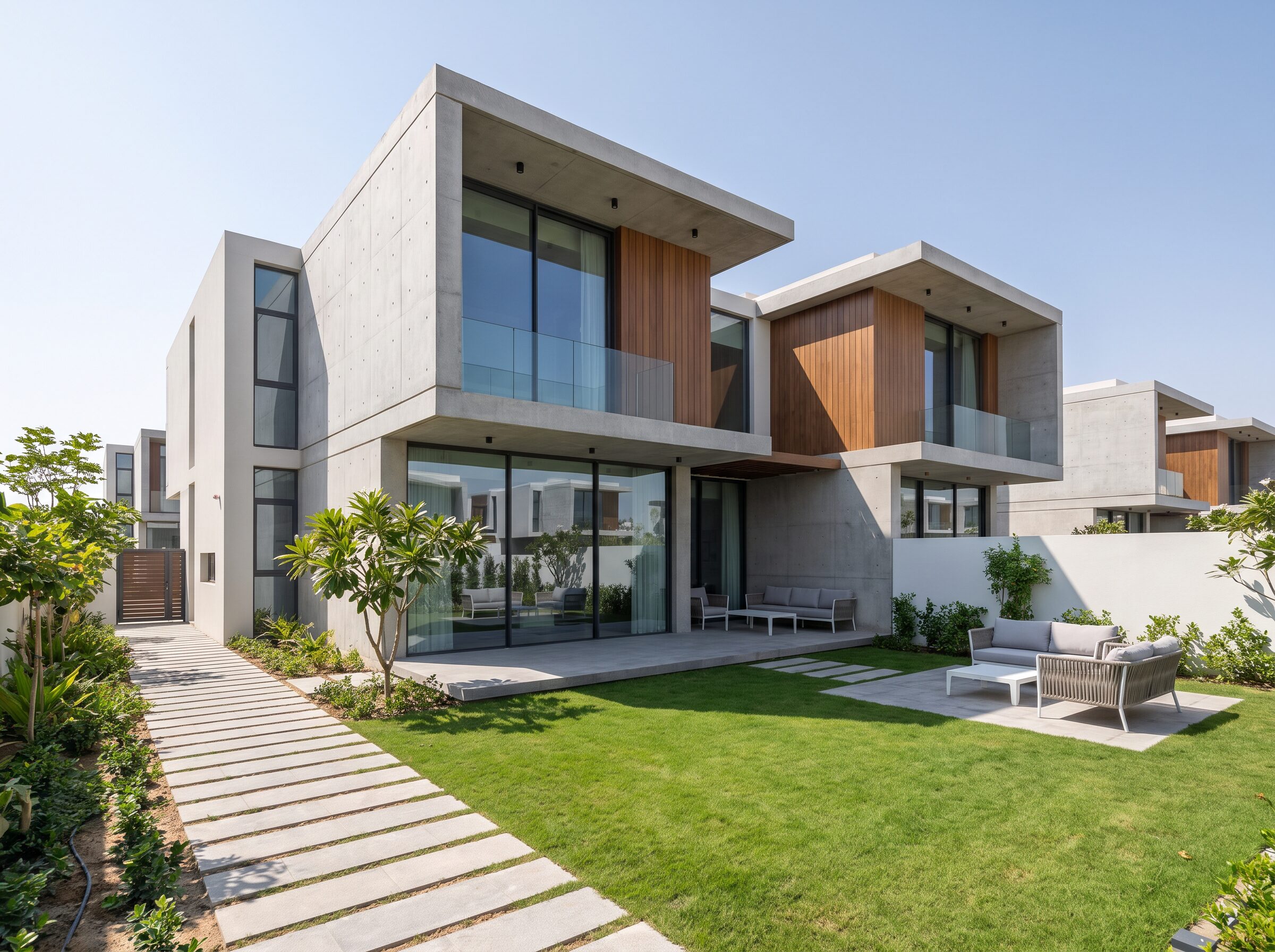 Tamamlanmış modern villa dış cephesi