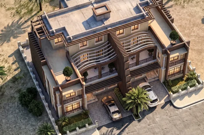 Mass City Erbil villa projesi kuş bakışı dış cephe ve peyzaj görünümü - EÖÇ Mimarlık