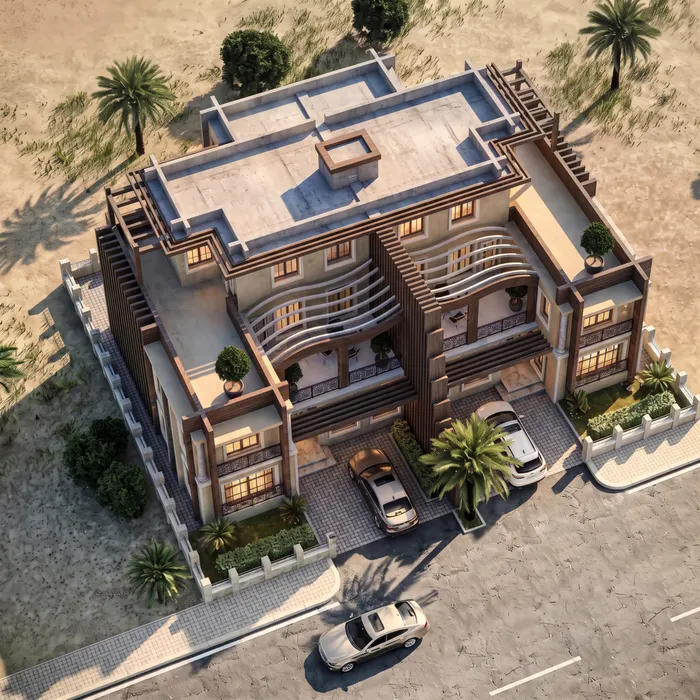 Mass City Erbil villa projesi kuş bakışı dış cephe ve peyzaj görünümü - EÖÇ Mimarlık