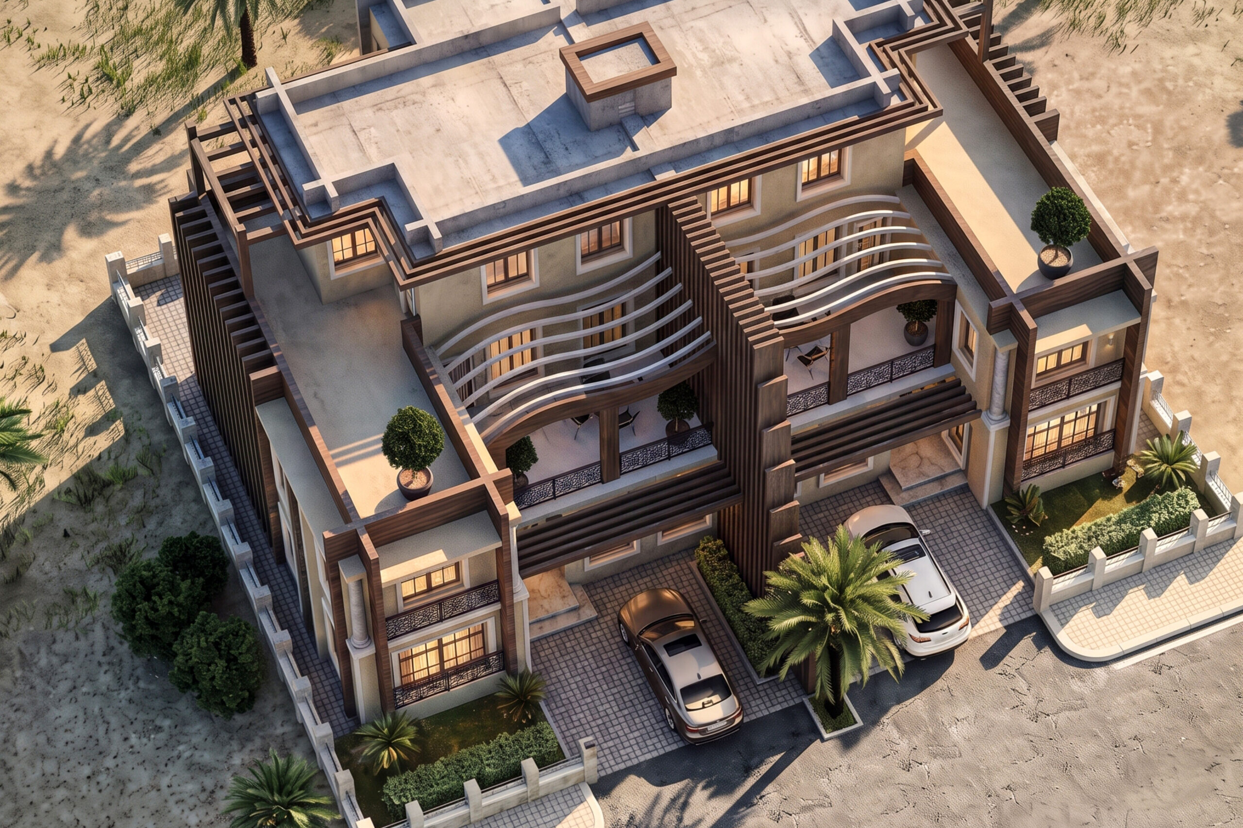 Mass City Erbil villa projesi kuş bakışı dış cephe ve peyzaj g&ouml;r&uuml;n&uuml;m&uuml; - E&Ouml;&Ccedil; Mimarlık