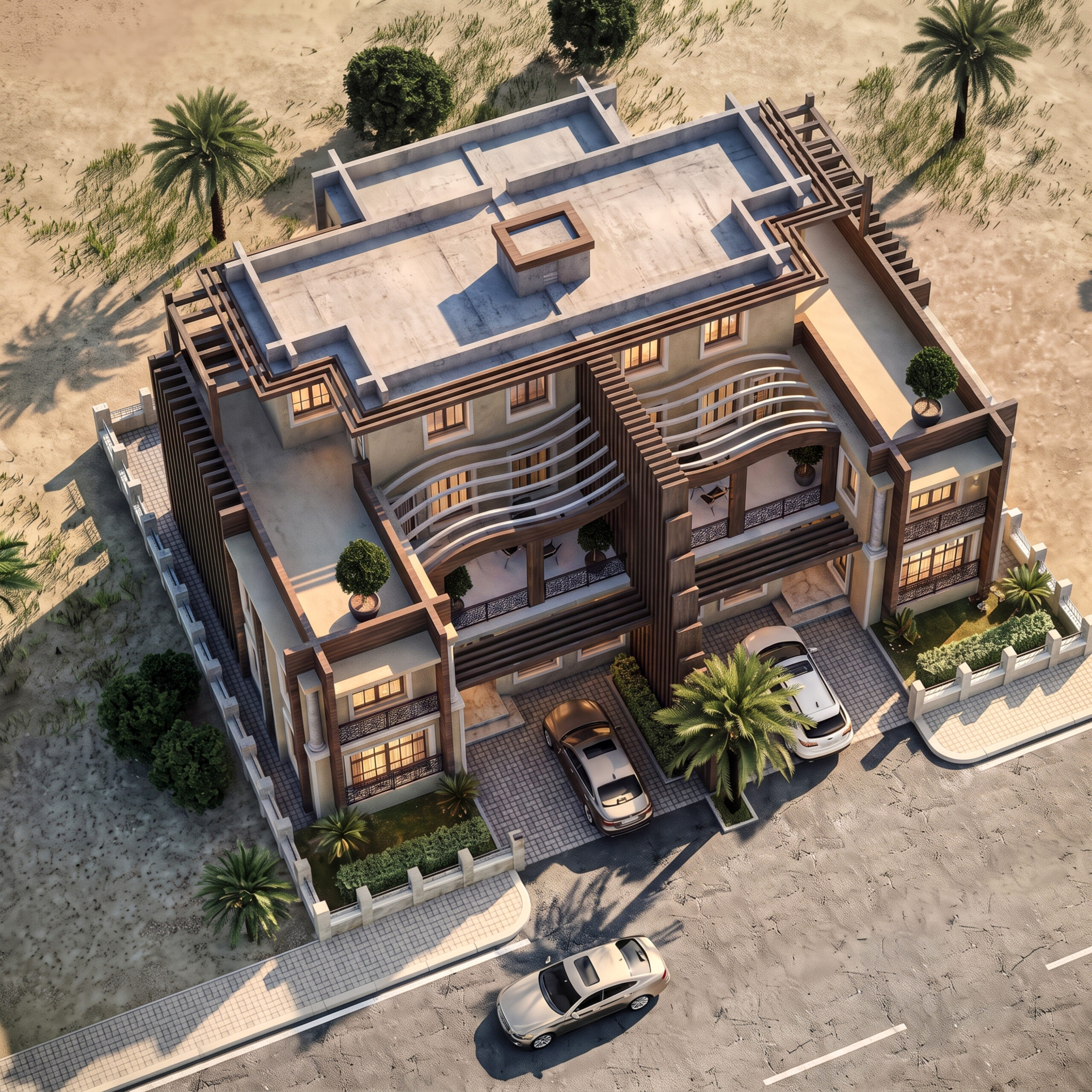 Mass City Erbil villa projesi kuş bakışı dış cephe ve peyzaj görünümü - EÖÇ Mimarlık