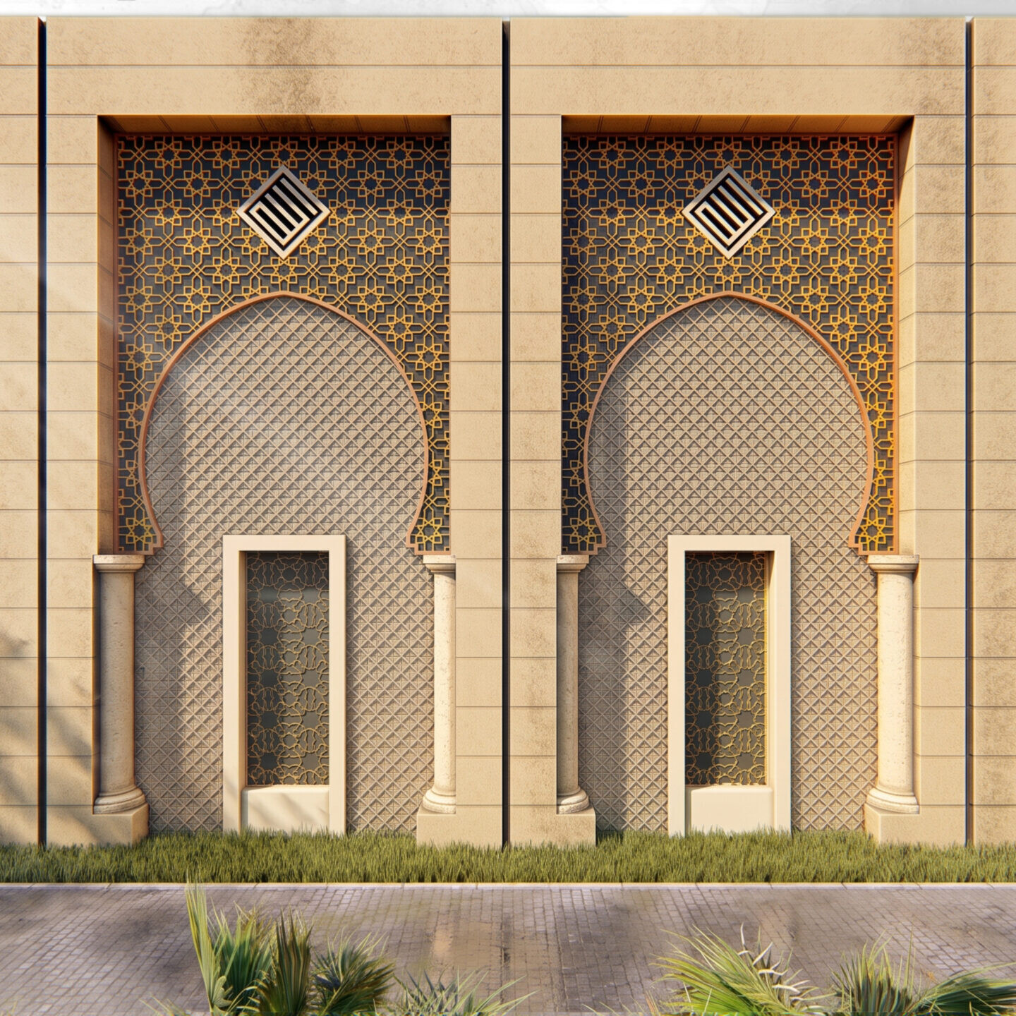 Al Ghanim Camii Kuveyt projesi minare ve dış cephe görünümü - EÖÇ Mimarlık