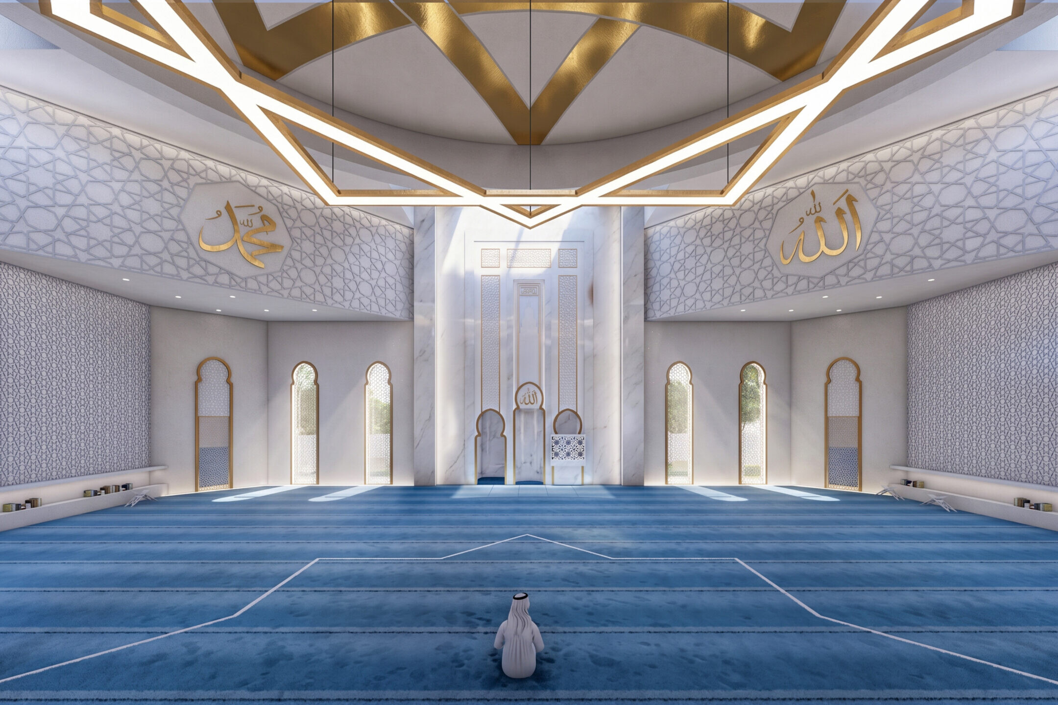 Al Ghanim Camii Kuveyt projesi namaz salonu i&ccedil; mek&acirc;n g&ouml;r&uuml;n&uuml;m&uuml; - E&Ouml;&Ccedil; Mimarlık