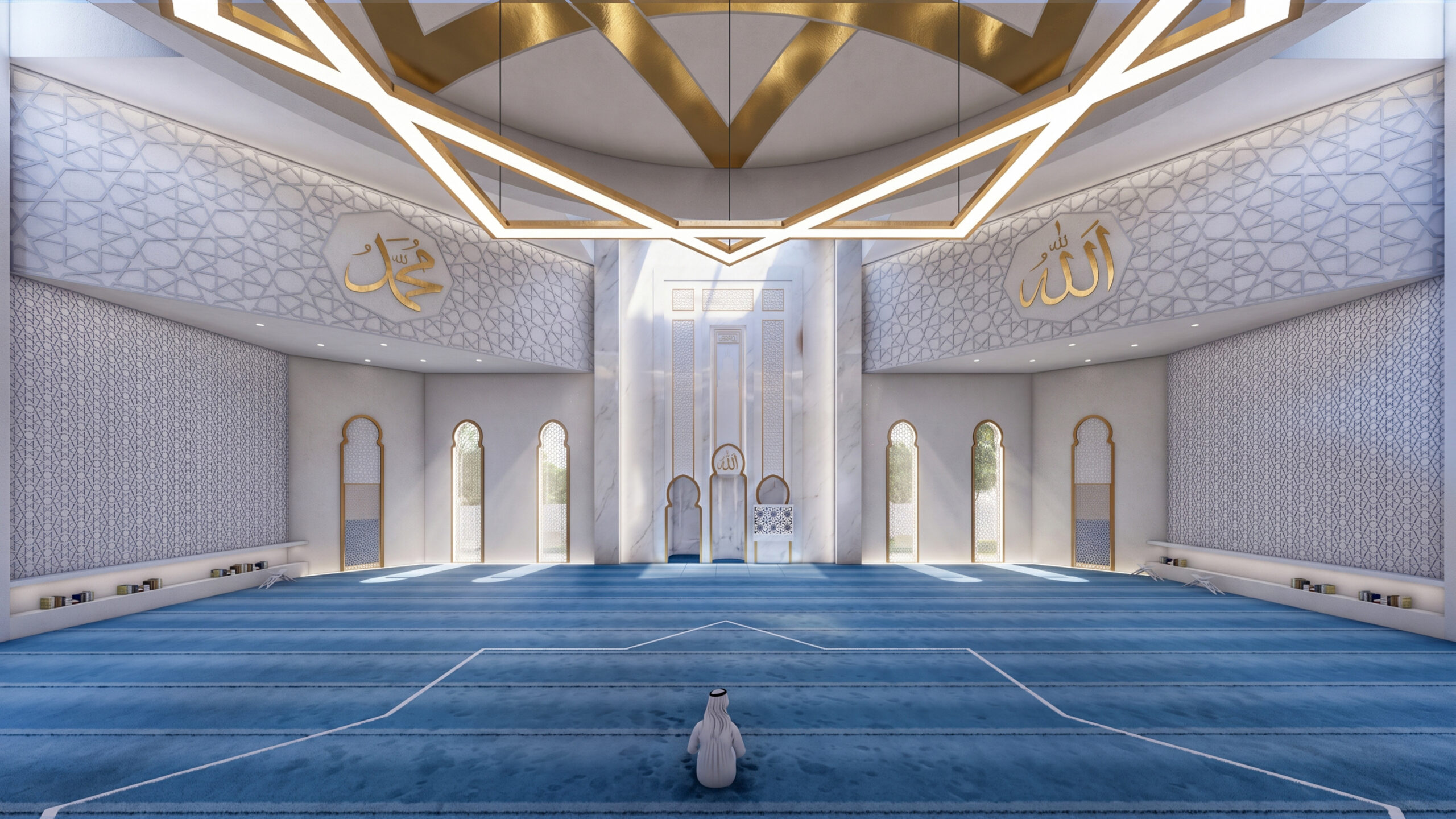 Al Ghanim Camii Kuveyt projesi namaz salonu iç mekân görünümü - EÖÇ Mimarlık