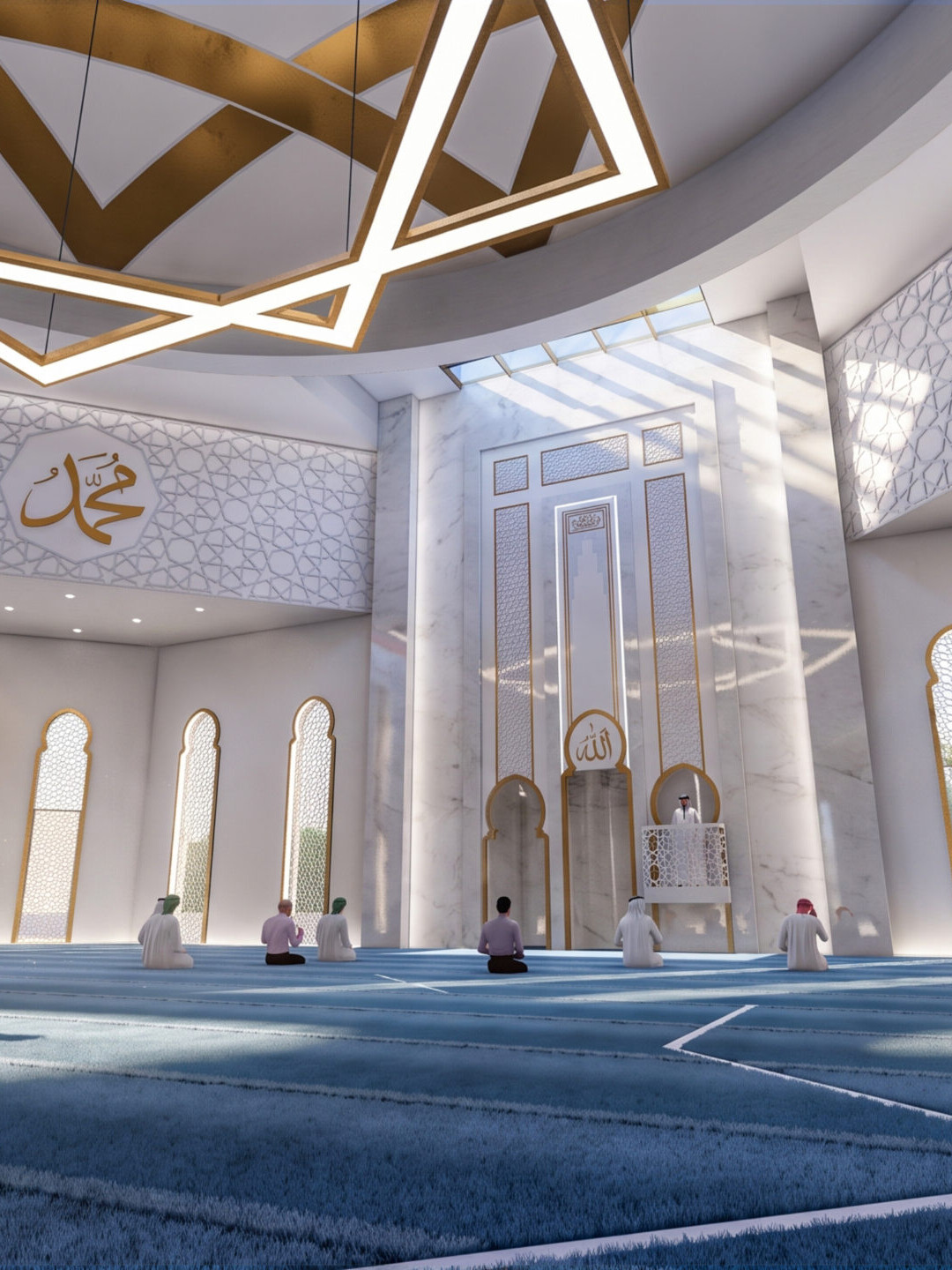 Al Ghanim Camii Kuveyt projesi mihrap ve namaz salonu i&ccedil; mek&acirc;n g&ouml;r&uuml;n&uuml;m&uuml; - E&Ouml;&Ccedil; Mimarlık