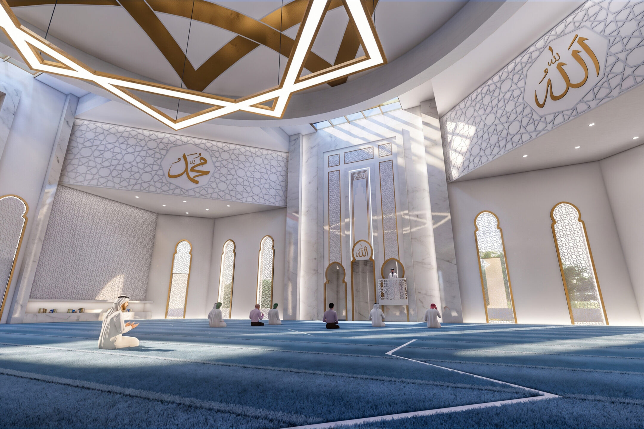 Al Ghanim Camii Kuveyt projesi mihrap ve namaz salonu i&ccedil; mek&acirc;n g&ouml;r&uuml;n&uuml;m&uuml; - E&Ouml;&Ccedil; Mimarlık