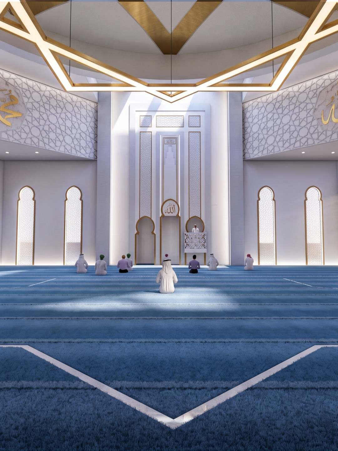 Al Ghanim Camii Kuveyt projesi tavan aydınlatma ve i&ccedil; mek&acirc;n detay g&ouml;r&uuml;n&uuml;m&uuml; - E&Ouml;&Ccedil; Mimarlık