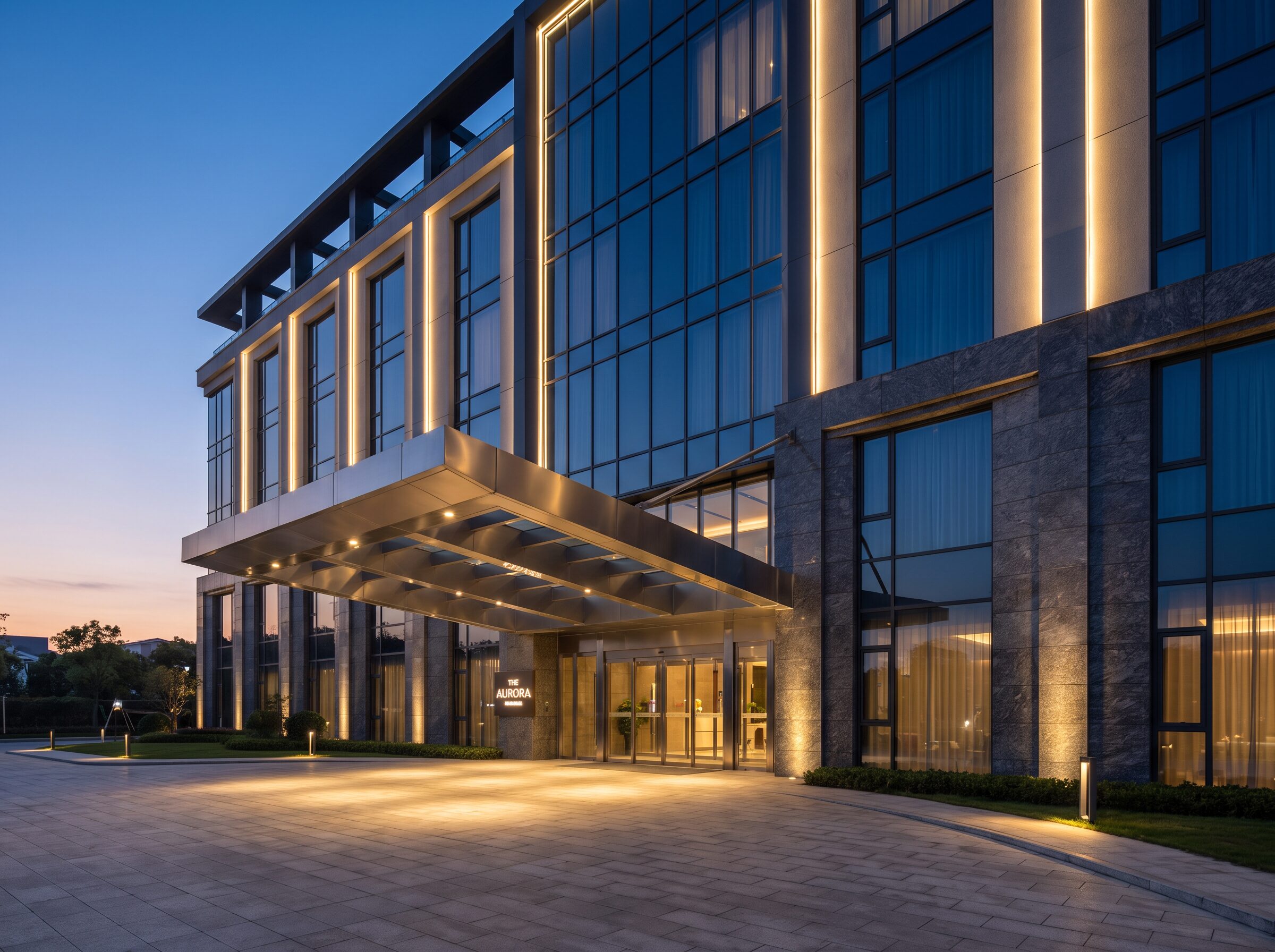 Tamamlanmış modern butik otel binası dış cephesi